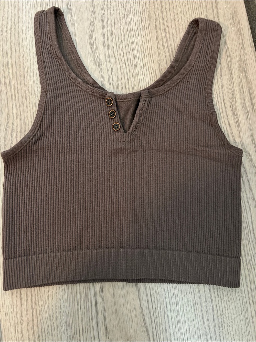 Women's Ribbed Tank Crop Top with Button Detail - Brown